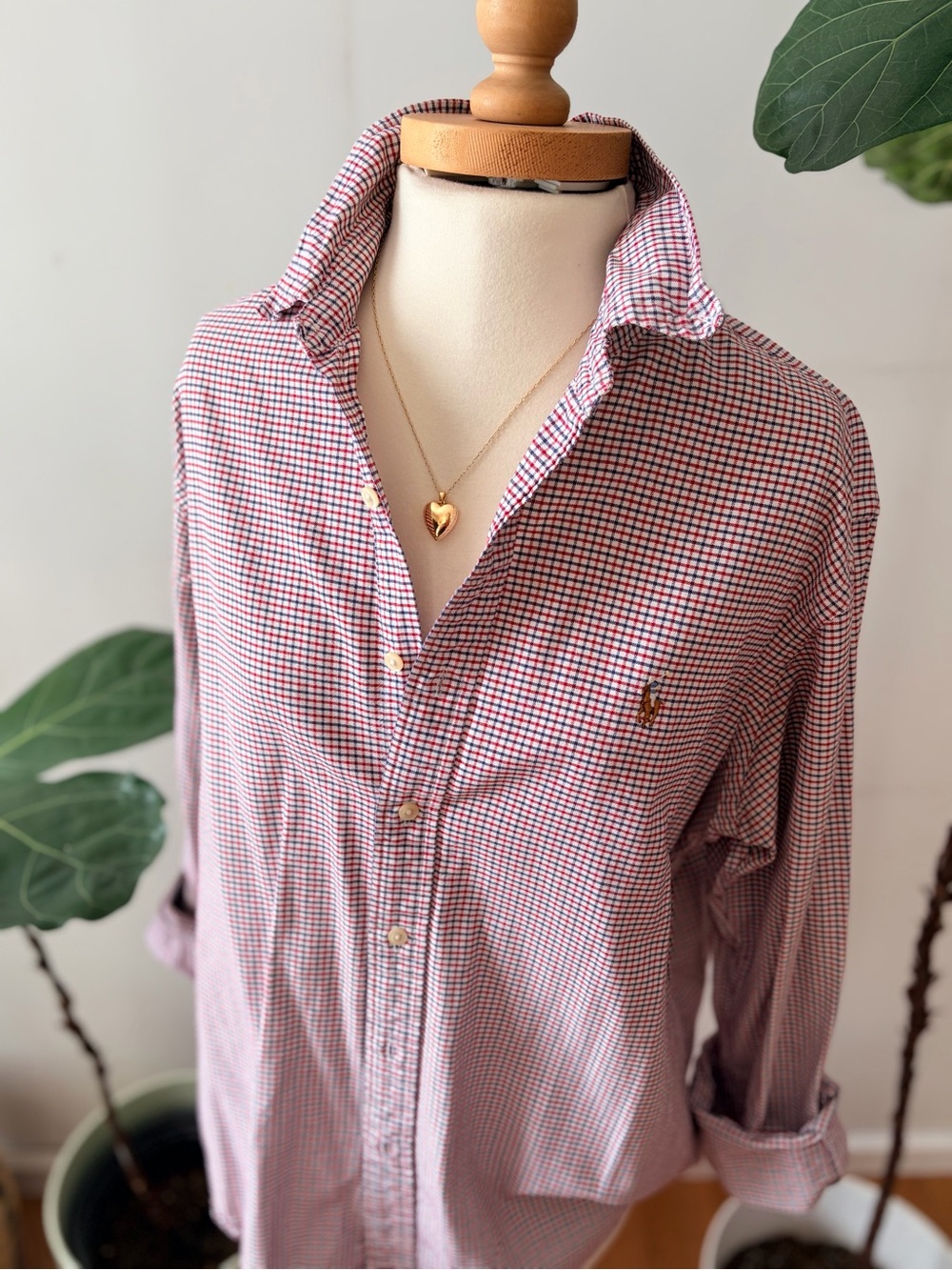 Vintage 90s Ralph Lauren Red White Blue Striped Cotton Button Down Oversized